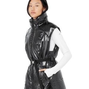 ALO Yoga Shiny Black Quilted Belted Puffer Vest